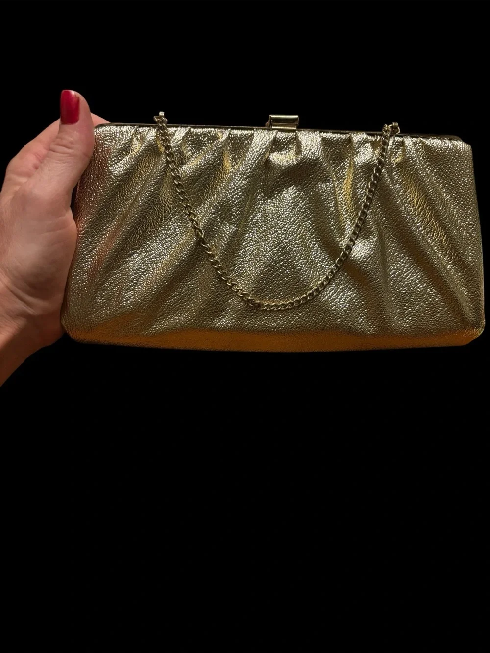 Vintage Gold Metallic Evening Clutch with Chain Strap